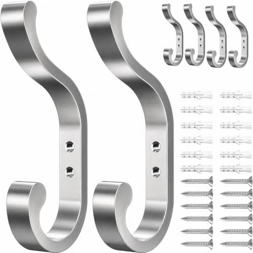 bussdis 6-Pack Heavy Duty Wall Hooks - Hold 30LB for Backpacks, Towels, Coats, Keys, Clothes - Silver Wall Mounted Hooks for Bathroom, Closet, Door, Mudroom - color: Silver, size: 6 Pack