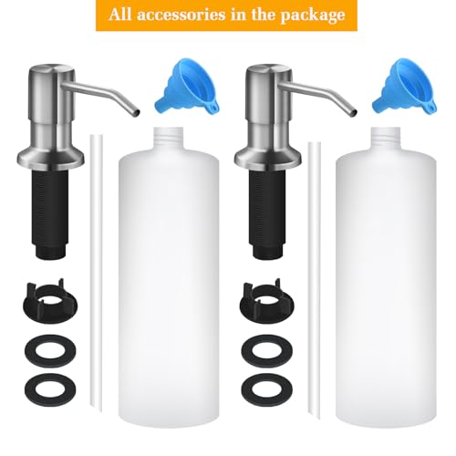 Soap Dispenser for Kitchen Sink, Built in Sink Soap Dispenser Lotion Dispenser with 17 OZ Bottle, Refill from The Top Bar Sink Soap Dispenser, Brushed Nickel (2 Pack) - color: Brushed Nickel-2pack, size: Comes with 17 OZ Bottle