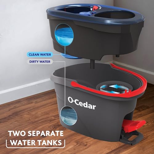O-Cedar RinseClean Spin Mop & Bucket System + 2 Extra Mop Heads | Clean with Water | Removes 99% of Bacteria - color: Rinseclean Spin Mop & Bucket + 2 Extra Refills