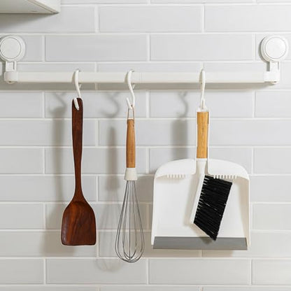 SUBEKYU Dustpan and Brush Set with Bamboo Handle, Hand Mini Broom and Dustpan Set, Small Broom and Dustpan Set for Kitchen/Desktops/Bedroom, White, 1 Set - color: White