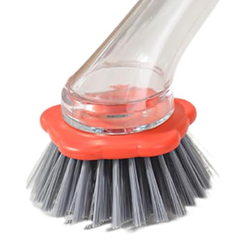 Dish Scrubber with Soap Dispenser | Ergonomic Cleaner Scrubber with Handle,Dish Cleaning Brush - for Pots Stoves Pans Kitchen Home Dorm Appliances Dishwashing - color: Orange
