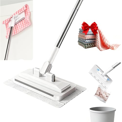 Press Grip Mini Mop, Zero-Touch Gap Dust Cleaner with 39in Lazy Mop & Hands-Free Lock Head, Disposable Dust Mop for House Wall Bathroom Toilet Corners Multi Surface Cleaning with 5 Cloths - size: Mini Mop with 5 Cloths