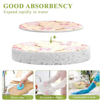 Pink Striped Pickleball Dish Scrub Sponges Kitchen Non Scratch Reusable Compressed Cellulose Sponge Hanging for Household Cleaning Washing Dishes Pots and Pans 3 Pack - color: Pattern5