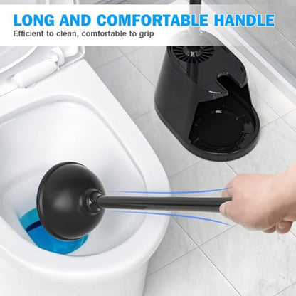 Toilet Plunger and Brush Set, Bowl Brush and Heavy Duty Toilet Plunger with Ventilated Holder, 2-in-1 Toilet Brush and Plunger Combo for Bathroom Deeply Cleaning（Black - color: Black01