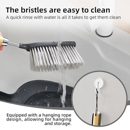 Hand Broom and Dustpan Set with Bamboo and Stainless Steel Handle, PET Bristles, Portable Cleaning Kitchen Countertops, Table Tops,Crumbs,beds,Sofas,Camping,Cars and Animal Cages