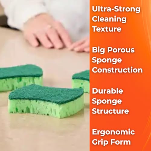 Macromax Coral Sponge – Ergonomic Heavy Duty Scrub Sponge for Kitchen – Large Pores for Extra Foam – Non-Scratch Dish Scrubber for Pots, Pans & Grills, 3-Pieces