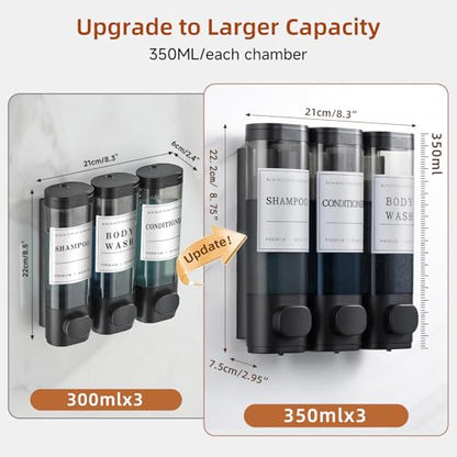 Shampoo and Conditioner Dispenser,Shower Soap Dispenser 3 Chamber No Drill Wall-Mounted Shampoo Dispenser for Shower Wall Mounted Shower Dispenser for Bathroom Hotel Large Capacity,Matte Black - color: Matte Black 3 Chamber