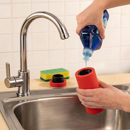 Dish Soap Dispenser for Kitchen, Silicone Squeeze Bottle for Dish Detergent (Red) - color: Red