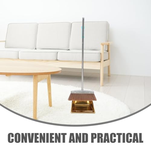 ABOOFAN Stainless Steel Broom and Standing Dustpan Set – Long Handle Sweep Tool with Golden Finish, Leak-Resistant Floor Cleaning for Kitchen, Office, Classroom, Home Use
