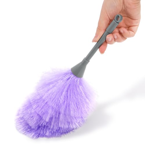 Goaste 12 Pack Microfiber Delicate Duster, 12.8 Inch Fluffy Feather Dusters with Plastic Handle, 2 Colors Electrostatic & Washable Cleaning Tool for TV Screen, Car, Laptop, Keyboard (Purple & Gray)