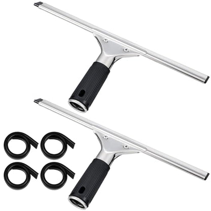 6 Pcs 12'' Professional Steel Window and Glass Squeegee with Replacement Rubber Glass Cleaning Heavy Duty Squeegee for Window Cleaning Streak Free Results - size: 12''
