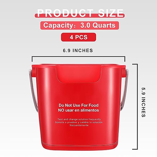 Yaomiao 4 Pcs Cleaning Bucket 3 Quart Small Sanitizing Square Bucket Detergent Pail with Measurements Spout and Handle for Home Commercial Use Restaurant Kitchen Office (Red,Yellow,Blue,Green) - color: Red,yellow,blue,green