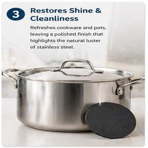 Steeli Stainless Steel Sponge for Pans & Cookware, Kitchen Scrubber for Burnt-On Stains, Gentle on Surfaces, Restores Shine, 3-Pack Cleaning Pads (3)