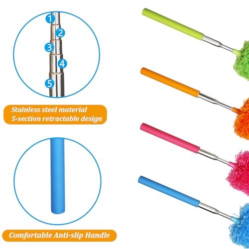4 Pack Microfiber Feather Duster, with Extendable Pole and Bendable Head, Washable Microfibre Cleaning Tool for Cleaning Office, Car, Computer, Furniture, Sofa, Photo Frame