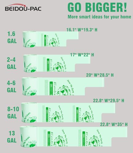 BEIDOU-PAC 1.6 Gallon Compostable Trash Bags with Handle, 250 Count Small Compost Kitchen Garbage Bags, Food Scrap Waste Bags for Countertop Bin, ASTM D6400, US BPI Certified - style: Handle | 1.6 Gallon | 250 Count