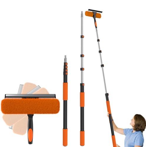 Buyplus 26Ft High Reach Squeegee for Window Cleaning Kit with 5 to 20 Foot Extension Pole, Extendable Window Cleaner Squeegee, Telescopic Window Washing Kit for Indoor/Outdoor High Window