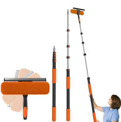 Buyplus 26Ft High Reach Squeegee for Window Cleaning Kit with 5 to 20 Foot Extension Pole, Extendable Window Cleaner Squeegee, Telescopic Window Washing Kit for Indoor/Outdoor High Window