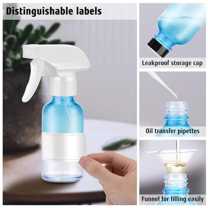 Tecohouse Glass Spray Bottles 4 oz, 2 Pack Spray Bottles for Hair Empty Refillable Fine Mist Sprayer with Labels, Funnel, Pipettes Blue - color: Blue