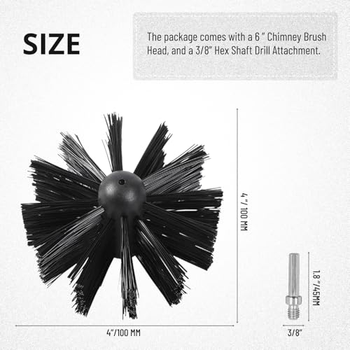 4 Inch Dryer Vent Cleaner Brush Head, Duct Cleaning Brush with 3/8” Hex Shaft Drill Attachment for Dryer Vent Cleaning, Fireplace, Chimney Washing, Compatible with Standard M8 Flexible Rods - size: 4 Inch