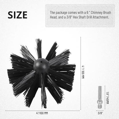 4 Inch Dryer Vent Cleaner Brush Head, Duct Cleaning Brush with 3/8” Hex Shaft Drill Attachment for Dryer Vent Cleaning, Fireplace, Chimney Washing, Compatible with Standard M8 Flexible Rods - size: 4 Inch