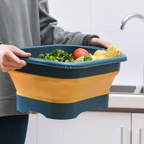 Collapsible Dish Basin with Portable Sink, 11L(2.91 Gallon) Collapsible Bucket with Drain Plug, Foldable Sink Tub Dishpan Wash Basin for Vegetable Washing Camping RV Kitchen (Blue) - color: Blue