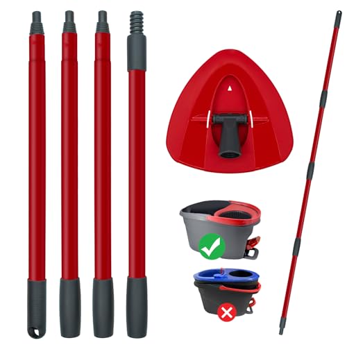 Mop Handle for Ocedar, Spin Mop Handle for O Cedar, 4-Section 30" to 58" Extendable Mop Handle Replacement for Ocedar, Mop Stick and Base for Ocedar Floor Cleaning, American Threaded Joint - size: Mop Handle(American Threaded Joint )&Base