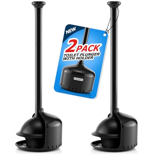 FORASTO 2Pack Toilet Plunger with Holder，Plungers for Bathroom with Holder, Toilet Plunger with Cover，Bathroom Plunger，Bathroom Decor，Toilet Bowl Cleaners,Kids Bathroom Accessories，Black(19inch) - color: Black, size: 2Pack