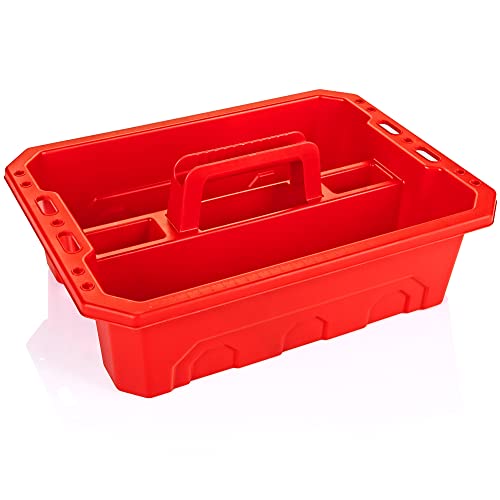 CANOPUS Storage Tray Tote with Functional Holes - 2 PCs Plastic Cleaning Caddy with Handle, Portable Caddy, Undersink Storage for Kitchen, Shoe Cleaning Box, Products Organizer, Red - color: Red