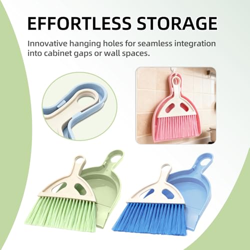 6Pcs Small Dust Pan and Brush Set with Cleaning Cloth - Blue & Green & Pink Brooms, Mini Hand Broom and Dustpan Set Whisk Dustpan Brush Kid Broom for Table Desk Car Keyboard
