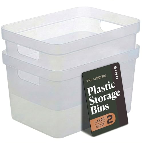 BINO | Plastic Storage Bins, 16 Liter - 2 Pack, Frosted | THE MODERN COLLECTION | Plastic Bins for Organization | Woven Storage Baskets for Organizing | Pantry Shelf Organizer Basket Container Bin - color: Frosted, size: 16L | 2-Pack