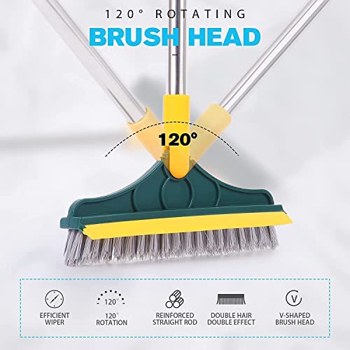Bathroom Cleaning Brush with Wiper 2 in 1 Tiles Cleaning Brush Floor Scrub Bathroom Brush with Long Handle 120° Rotate Bathroom Floor Cleaning Brush Home Kitchen Bathroom Cleaning Accessories