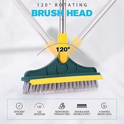 Bathroom Cleaning Brush with Wiper 2 in 1 Tiles Cleaning Brush Floor Scrub Bathroom Brush with Long Handle 120° Rotate Bathroom Floor Cleaning Brush Home Kitchen Bathroom Cleaning Accessories