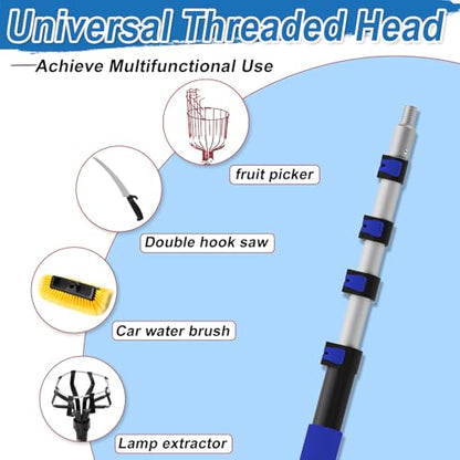 26FT Reach Telescopic Extension Pole-5-20FT Multi-Purpose Extension Pole with Easy Flip Lock, Universal Twist-on Metal Tip, Lightweight Sturdy Aluminum Paint Roller Extension Pole for Window Cleaning - size: 20FT