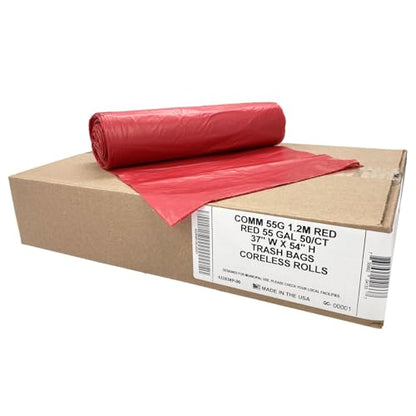 Ultrasac Heavy Duty 55 Gallon Red Trash Bags - (Value 200 Pack) - 1.5 MIL equivalent Industrial Strength Plastic 37" x 54" for 50-55 Gal Cans -Fits Toter, Rubbermaid Brute, Carlislie Bronco etc. - color: Red, style: 50-55 Gal, 1.5 Mil Equiv, 200 Count