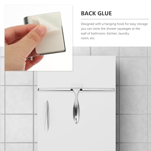 Glass Door Squeegee 14-inch Stainless Steel Shower Squeegee with Nail-Free Adhesive Hook Window Cleaning Tool for Bathroom and Car Windows