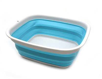 SAMMART 9.45L (2.5 Gallon) Collapsible Tub - Foldable Dish Tub - Portable Washing Basin - Space Saving Plastic Washtub (Bright Blue, M) - color: Bright Blue, size: Medium