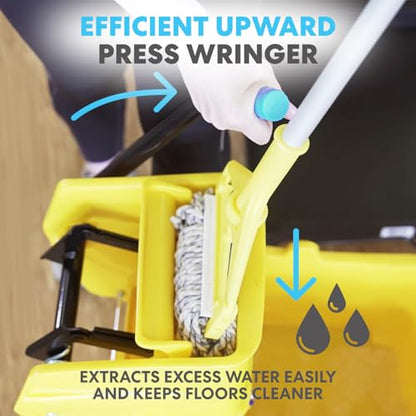 Simpli-Magic Side Press Wringer Combo Commercial Mop Bucket on Wheels, 35 Quart,Yellow, Including Wet Floor Caution Sign and Set, Polyethylene - color: Yellow Bucket, size: 35Q Capacity