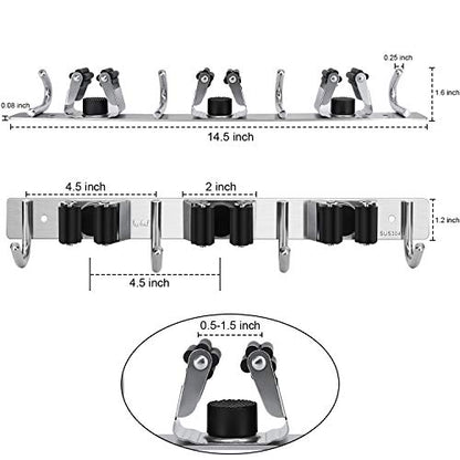 Broom Hanger Wall Mounted, 2PCS Mop and Broom Holder Wall Mount Garage Organization and Storage Stainless Steel Kitchen Tool Organizer Wall Hanger for Laundry Room Garden Garage Closet Kitchen