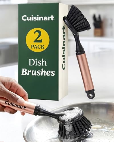 Cuisinart Dish Brush with Handle 2 Pack – Kitchen Scrub Brush for Dishes, Pots & Pans, Non-Scratch Dish Scrubber, Firm Bristles for Sink & Cookware, Comfortable Grip for Everyday Cleaning - color: Round-black Metallic