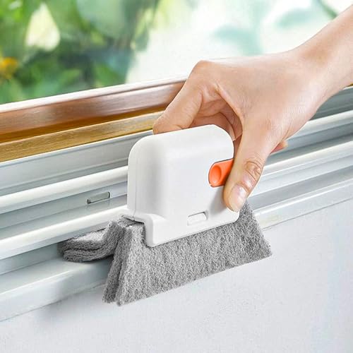 Window Track Cleaning Brush with Handle for Sliding Door Gaps Corners Tiles Sink Baseboards Blinds Crevices Use(Orange) - color: Orange, size: 5.3 × 3.4 × 1.0 inch