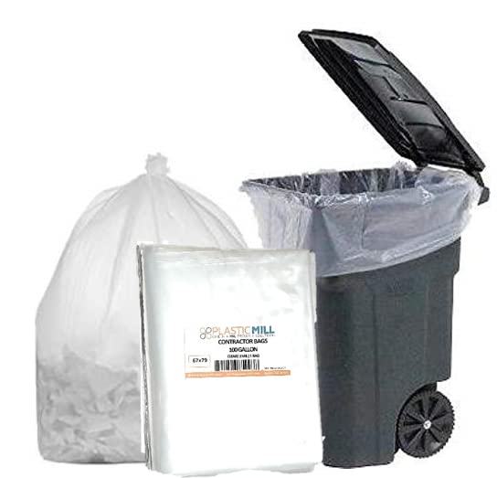PlasticMill Contractor Bags Heavy Duty - Commercial, Industrial Garbage Bags - Clear Construction Trash Bags - Outdoor, Garden Trash Bags, 100-Gallon, 3 Mil, 67"x79" (1-Count) - color: Clear