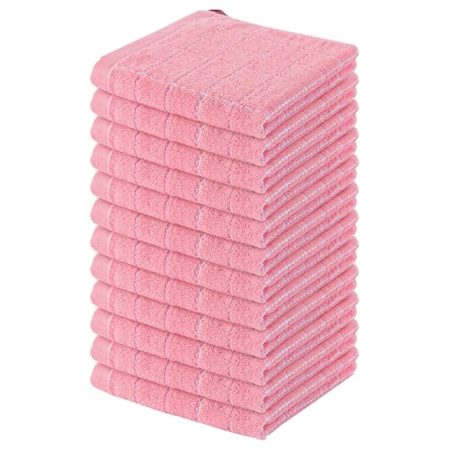 Homaxy 100% Cotton Terry Kitchen Dish Cloths, Ultra Soft and Absorbent Dish Towels for Kitchen, Suitable for Drying and Washing Dishes, 12 Pack, 12 x 12 Inches, Pink - color: Pink, size: 12 X 12 - 12 Pack