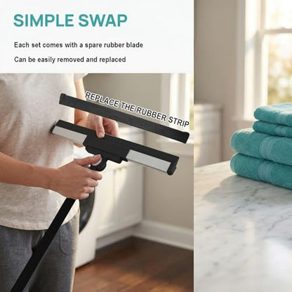 Floor Squeegee Broom - 52" Long Handle Rubber Scrubber for Bathroom, Tile, Shower, Glass, Pet Hair, Hardwood Floor - Adjustable Long Handle, Water Wiper with Replacement Blade (Black) - color: Black