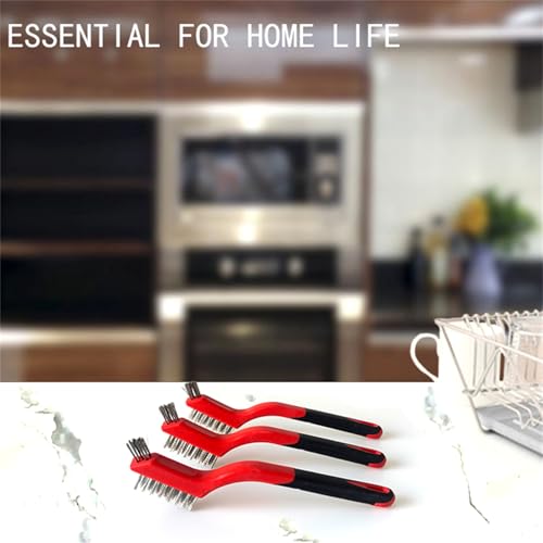 Wire Brush Set 3pcs - Stainless Steel Bristles with Curved Handle Grip for Rust Removal, Dirt, Paint Scrubbing, Crevice Cleaning Brush for Bathroom Gap, Kitchen, Bathroom, Window, Vehicle, Faucets - style: Stainless Steel
