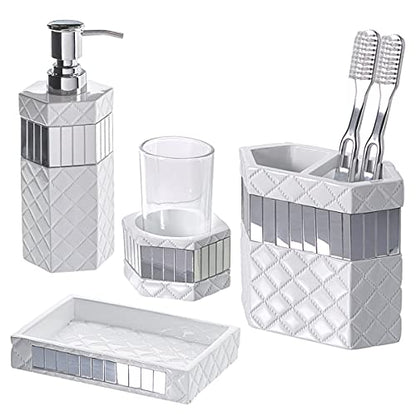 Creative Scents Quilted Mirror 6 Piece Bathroom Accessories Set - style: 6 Piece Set