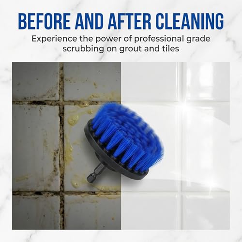 Drill Brush Attachment Set, 5 Pack Power Scrubber Cleaning Brush Kit with Extension Rod for Bathroom, Tub, Tile, Grout, Kitchen, Floor and Wheel Rims (Blue) - color: Blue