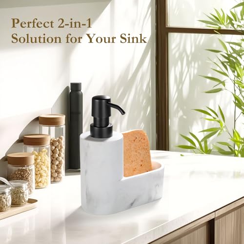 Shinowa Dish Soap Dispenser with Sponge Holder, Refillable Kitchen Dish Soap Dispenser Pump, 2-in-1 Countertop Accessories for Kitchen Sink and Bathroom, Gravel White - color: Gravel White