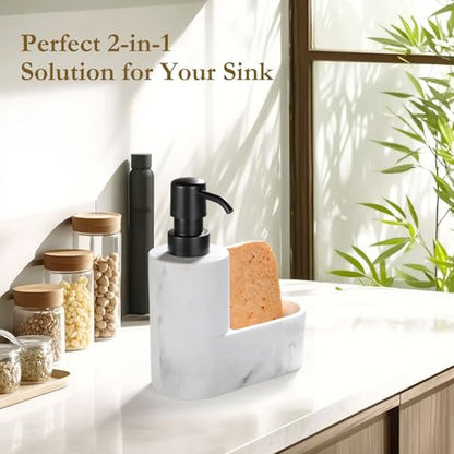 Shinowa Dish Soap Dispenser with Sponge Holder, Refillable Kitchen Dish Soap Dispenser Pump, 2-in-1 Countertop Accessories for Kitchen Sink and Bathroom, Gravel White - color: Gravel White