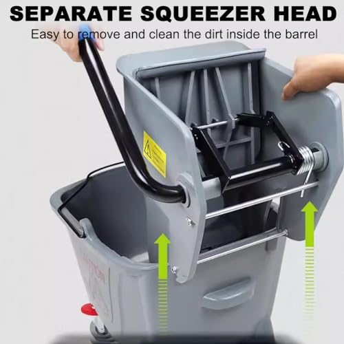 36L Commercial Cleaning Bucket, Compact Mop Bucket with Side Press Wheel Wringer with 4 Removable Wheels, Commercial Heavy Duty Floor Cleaning