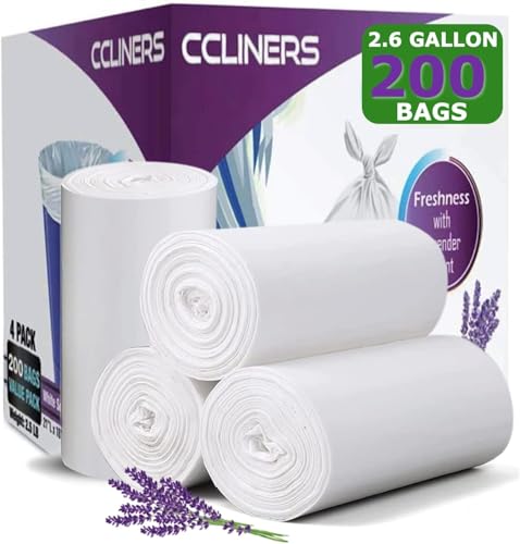 2.6 Gallon Lavender Scented Trash Bags (200 Count) White 2 Gallon Trash Bags Small Bathroom Wastebasket Bags Can Liners for Home Office Bins, 200 Bags - size: 1 Count (Pack of 200)